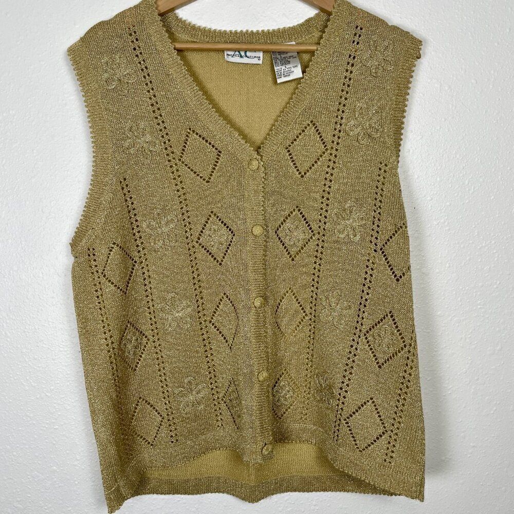 Vintage American Collection Sz. L Metallic Gold Knit Button Down Vest